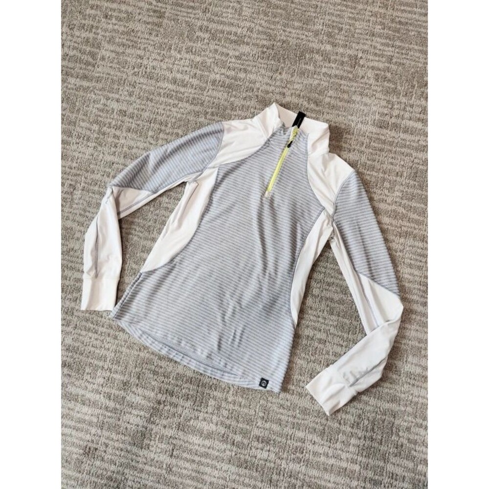 Mondetta Women M 1/4 Zip Pullover Jacket Gray White Stripe Activewear size M